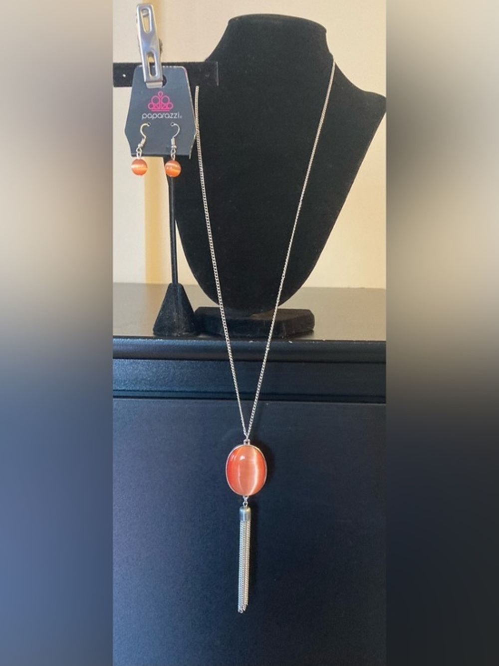 paparazzi Orange Cat's Eye Oval Pendant Necklace with Tassel